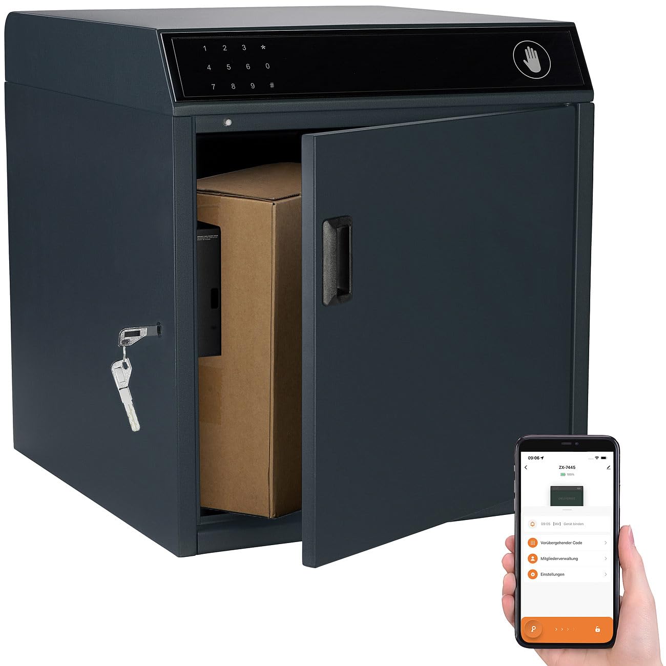 agt-paketbriefkasten-stahl-pin-app-ip55-schwarz-xl image 1