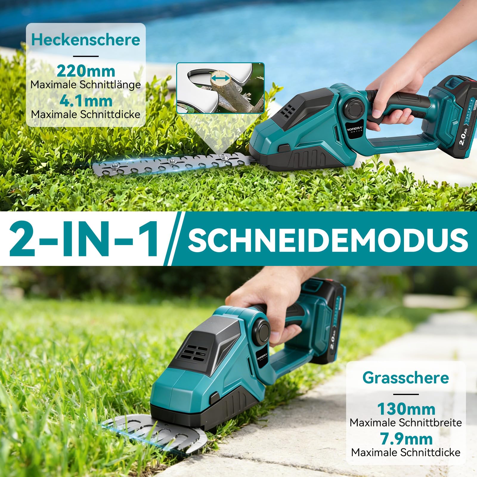 yofidra-grasschere-heckenschere-akku-2x2-0ah-2-in-1-set image 2
