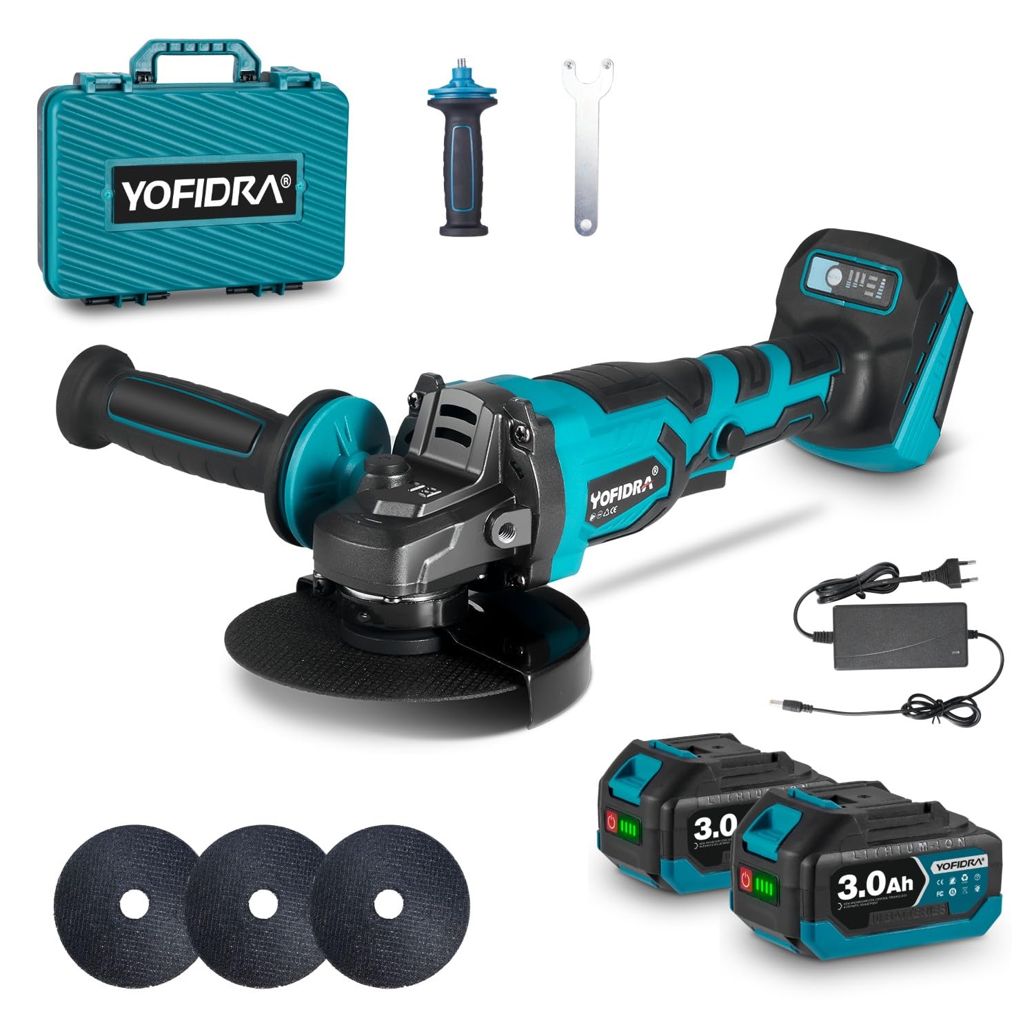 yofidra-winkelschleifer-akku-125-mm-850w-3-gang-box-2x3ah image 1