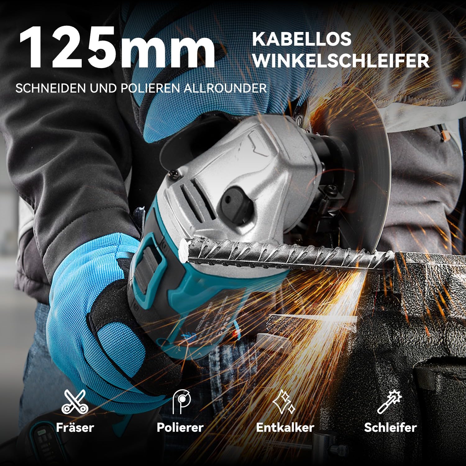 yofidra-winkelschleifer-akku-125-mm-4-gang-8-scheiben-2x3ah image 2