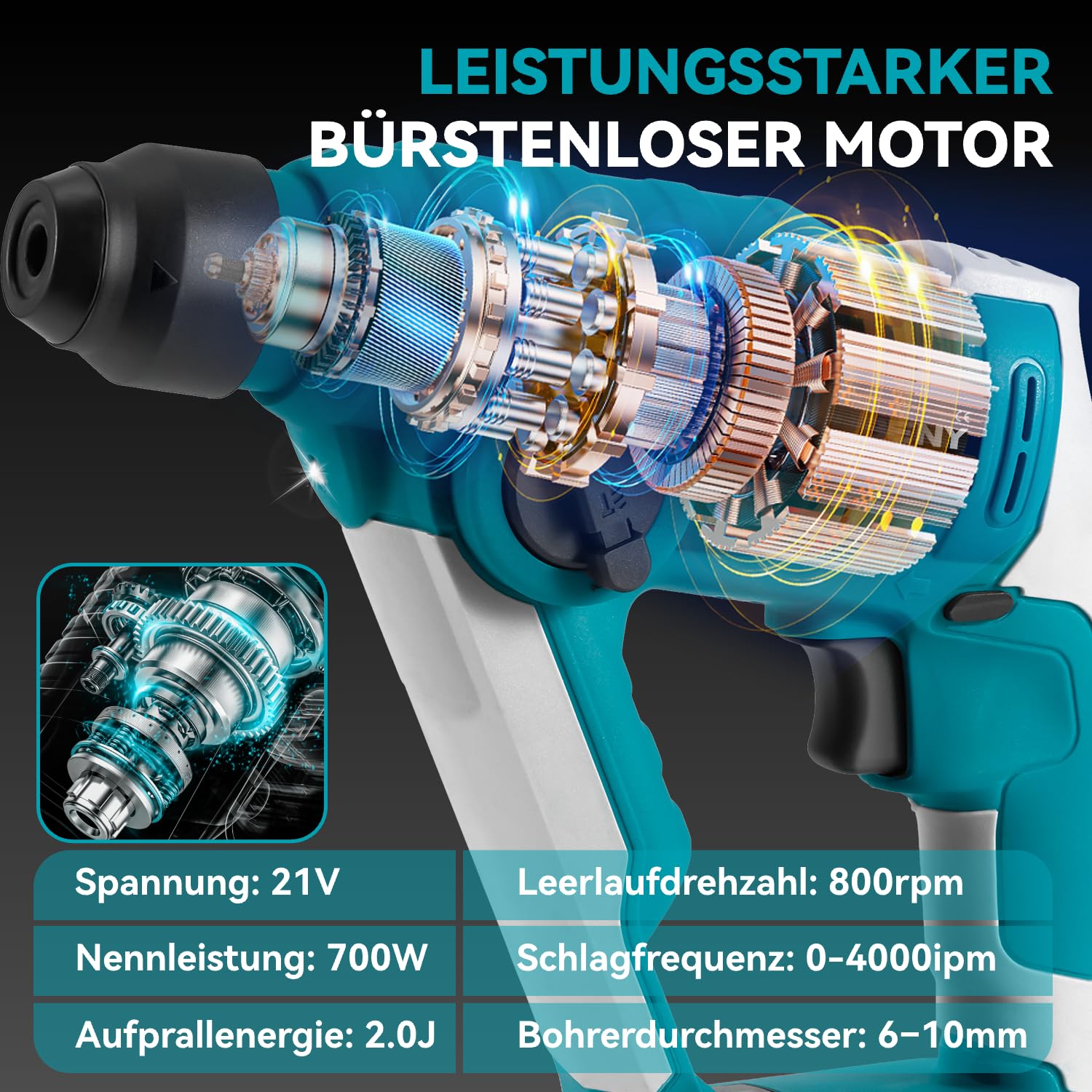 yofidra-21v-mini-bohrhammer-sds-plus-2-0j-brushless-2x3-0ah image 3