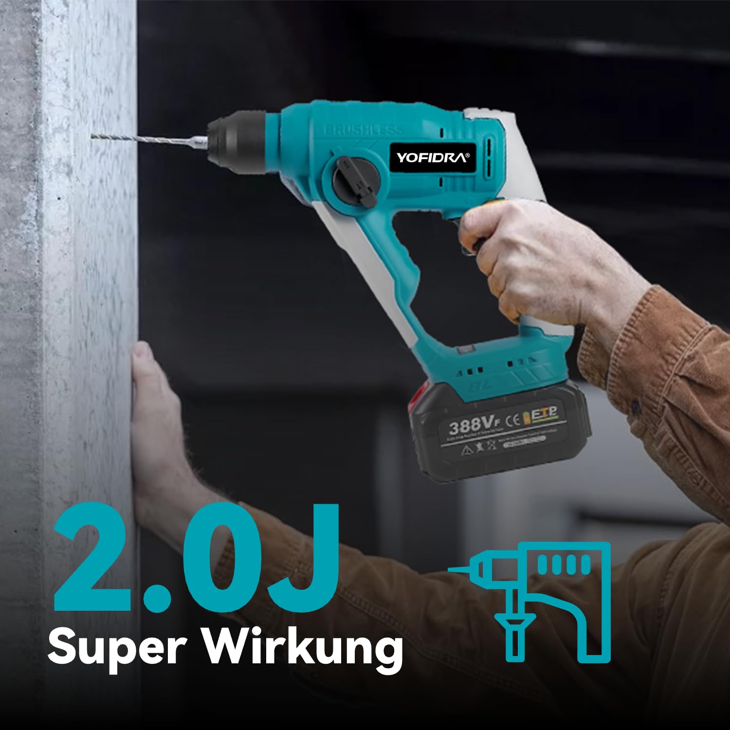 yofidra-21v-mini-bohrhammer-sds-plus-2-0j-brushless-2x3-0ah image 2