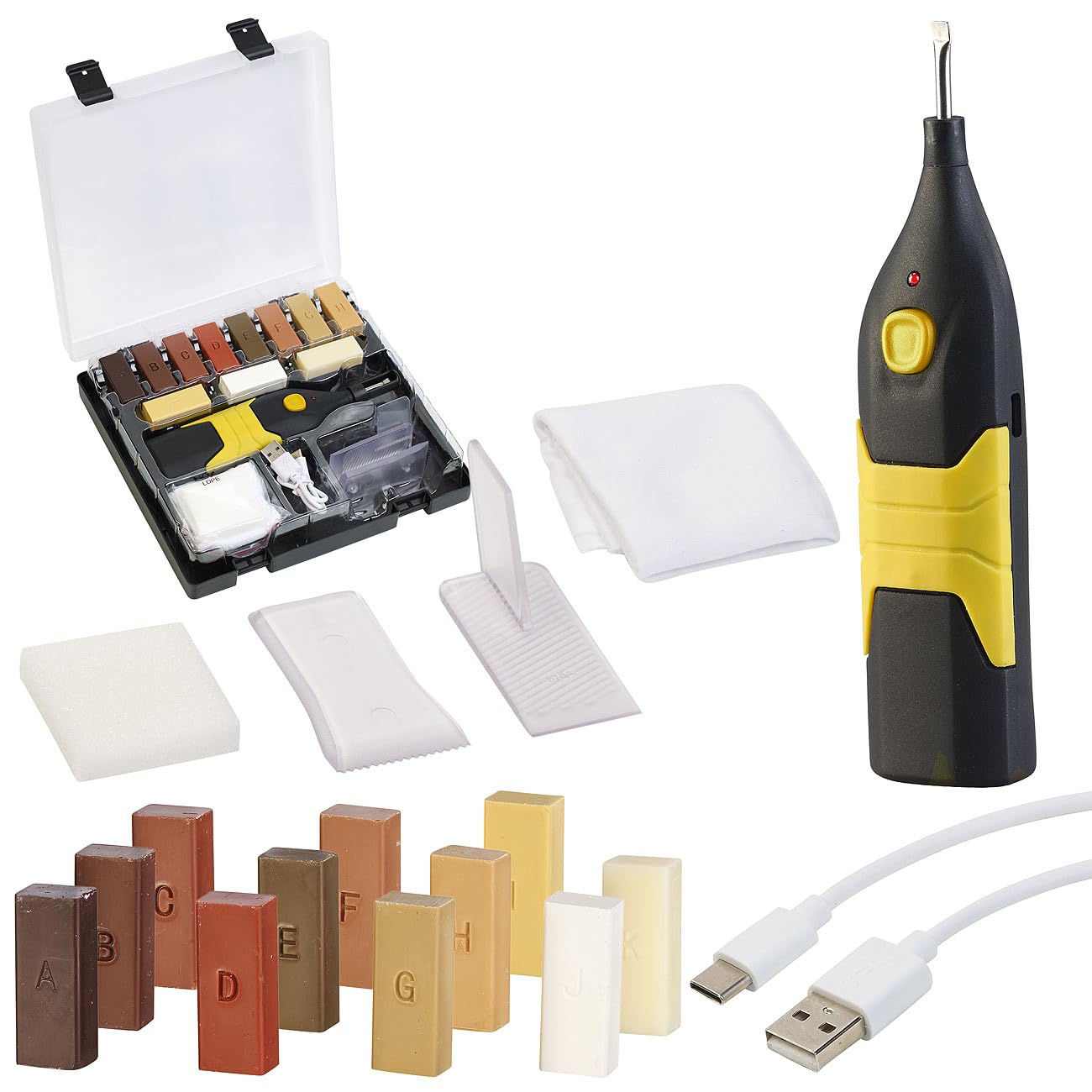 agt-hartwachs-reparaturset-11-farben-mit-akku-wachsschmelzer image 1