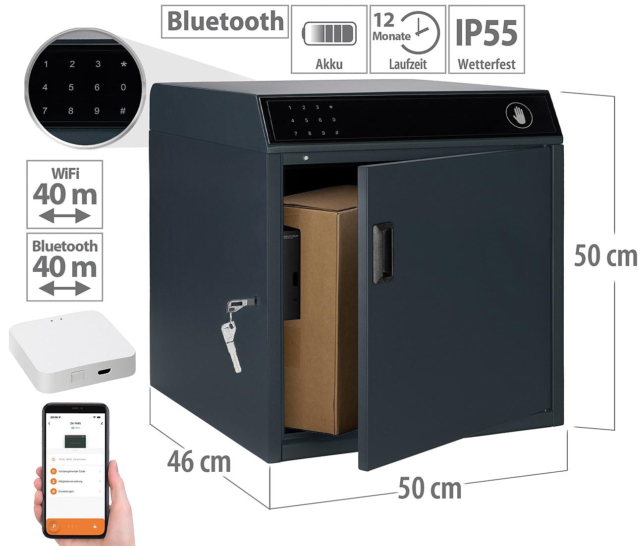 agt-paketbriefkasten-stahl-wlan-gateway-pin-app-schwarz-46-cm image 3