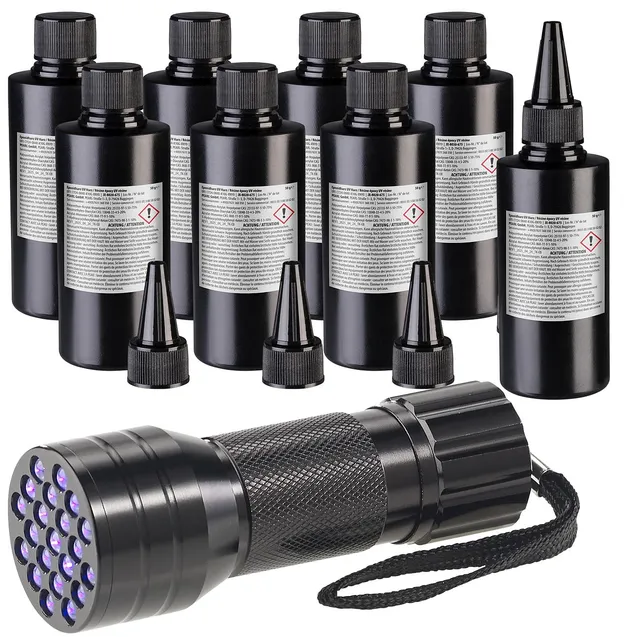 agt-uv-resin-set-kristallklar-8x50g-mit-uv-lampe-taschenlampe image 1