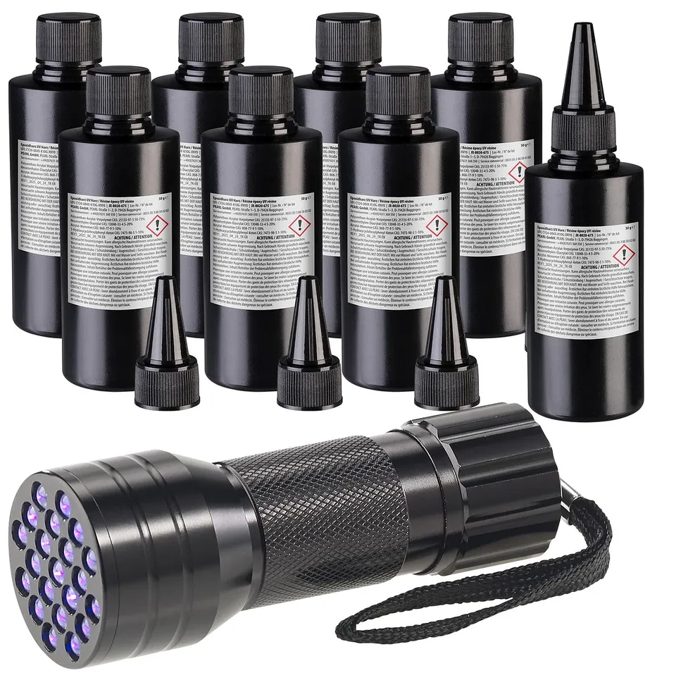 agt-uv-resin-set-kristallklar-8x50g-mit-uv-lampe-taschenlampe image 1